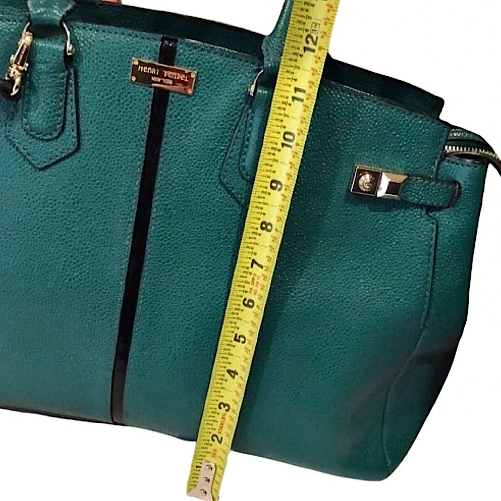 HENRI BENDEL Teal Caviar Carlyle Leather Tote Shoulder Bag Wallet & Strap SET